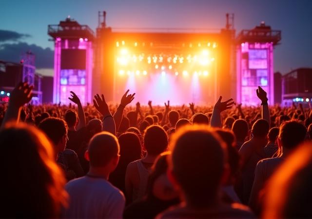 Folla vibrante a un festival musicale estivo in Europa